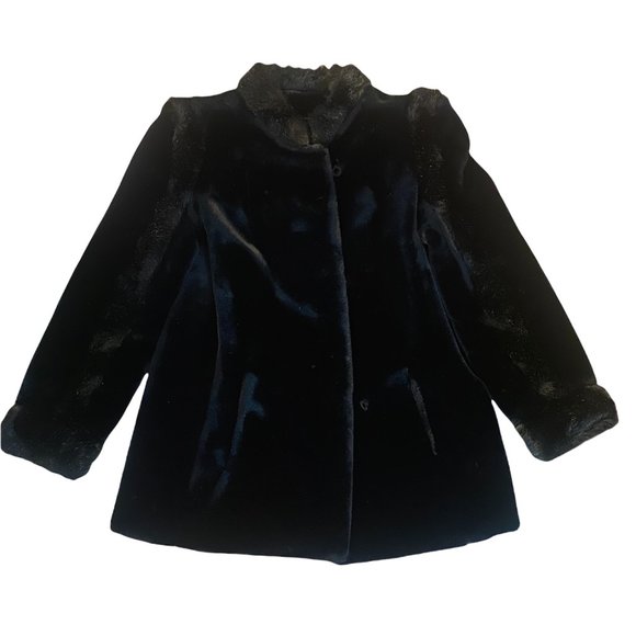 Vintage 1960 Sealane by Hillmoor Toggle Coat Black Jacket Faux Fur